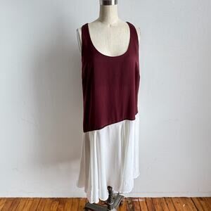 CLUB MONACO Burgundy & White Asymmetrical Silk Midi Dress